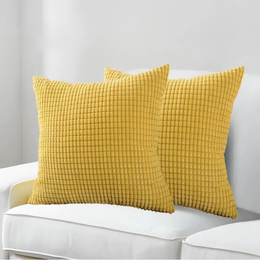 NWT Corduroy Lemon Yellow Textured Pillow Covers - 3 included